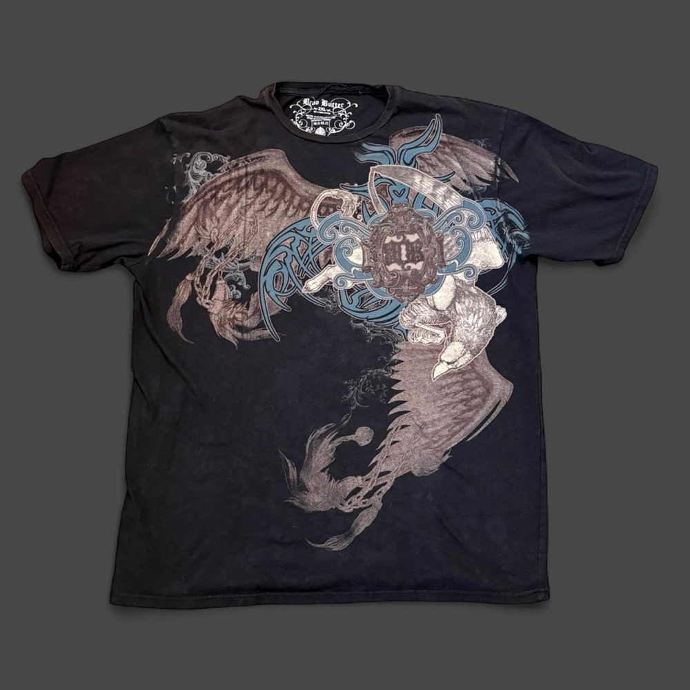 Men's Black Graphic Tee with Eagle Design